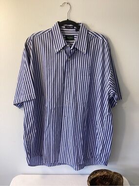 F.A. MacCluer Mens XL (Fits 2XL) Blue Stripe Short Sleeve Button Down Shirt
